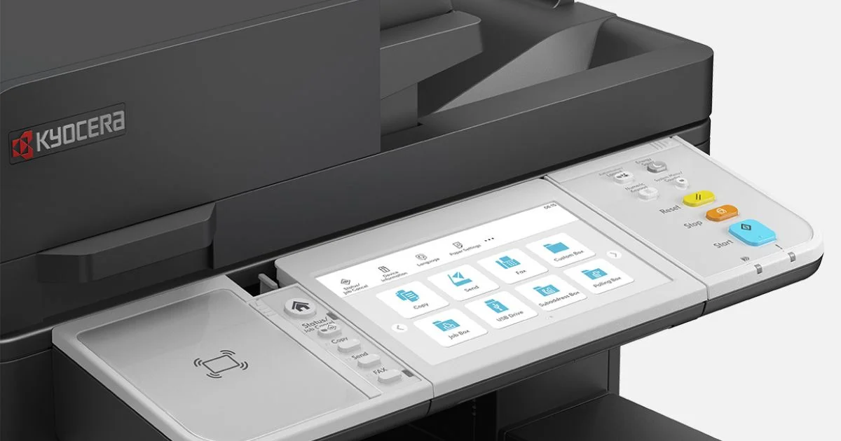 Kyocera multifunction printer with touchscreen control panel