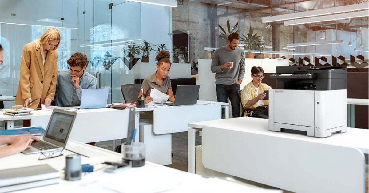 Modern office using managed print solutions